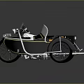 Vintage Classic Motorcycle With Black Orange Sidecar And Chrome Trim Details