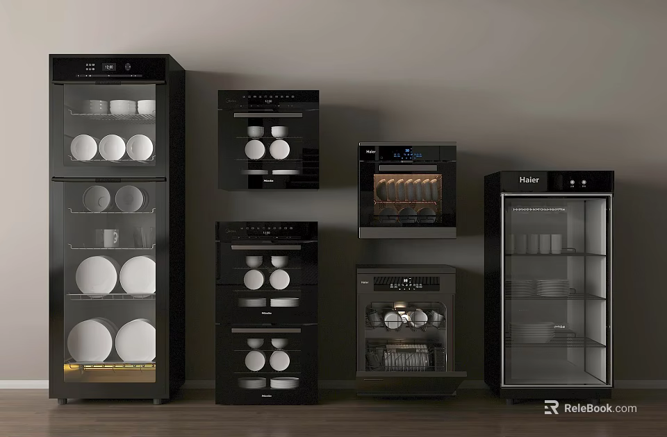 Haier Kitchen Appliances Glass Door Design Including Dish Sterilizers Oven Plates And Food Inside 3d model 