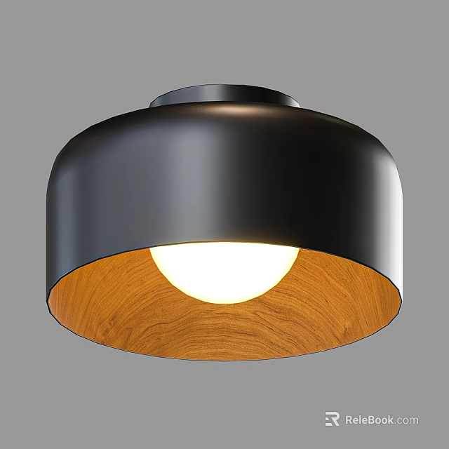 Black Ceiling Light With Wooden Interior And Illuminated Glow 3d model 