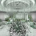 Elegant Banquet Hall Interior With Lush Floral Arrangements And Hanging Chandeliers