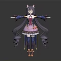 3D Anime Character With Cat Ears Purple Hair And Colorful Costume Design