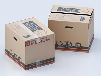 Cardboard Moving Boxes With Medium Size Label Handle And Icons Design 3d model