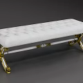Elegant White Upholstered Tufted Sofa Bench With Golden Decorative Metal Legs