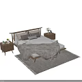 Modern Double Bed with Wooden Headboard Bedside Tables and Potted Plants in Bedroom
