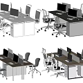 Multiple Office Desks With Computer Monitors Office Chairs And Storage Drawers 3d model