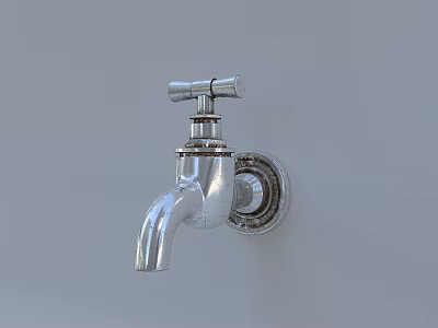 Silver Wall Mounted Single Handle Classic Faucet Design For Bathroom Kitchen 3d model