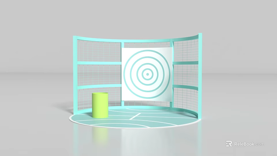 Modern Photo Spot With Light Blue Curved Structure Target Design And Green Cylinder 3d model 