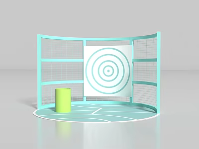 Modern Photo Spot With Light Blue Curved Structure Target Design And Green Cylinder 3d model