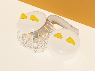White Cartoon Shaped Kids Play Equipment With Yellow Decorations And Mesh Structure 3d model
