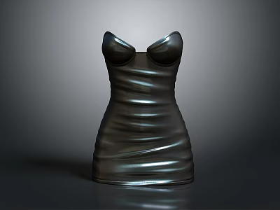 Stylish Black Dress With Shiny Pleated Fabric And Elegant Silhouette Design 3d model