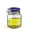 Transparent Glass Condiment Bottle with Blue Lid and Yellow Olive Oil for Kitchen Storage