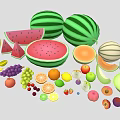 Assorted Fresh Fruits Collection With Watermelon Pineapple Banana Dragon Fruit And Grapes