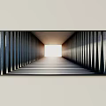 Long Format Landscape Painting With Dark Pointed Structures And Light At The End Tunnel Perspective 3d model