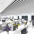 Modern Public Office Space With Glass Partitions Desks Ergonomic Chairs And Bright Lighting 3d model