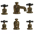 Elegant Golden Two Handle Bathroom Faucet With Black Knobs And Classic Design 3d model