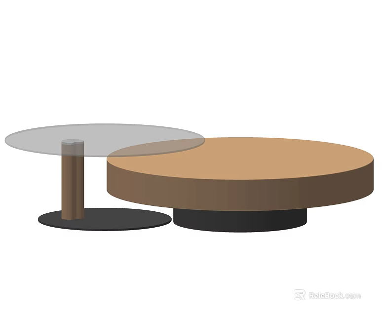 Modern Round Coffee Table Set With Glass Top And Brown Tabletop Black Base 3d model