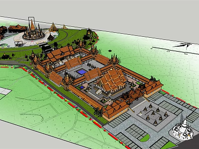 Ancient Architecture Complex Featuring Courtyard Plaza And Traditional Roof Structures 3d model