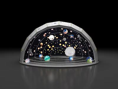 Solar System Model With Transparent Dome Planets Orbits And Celestial Bodies 3d model
