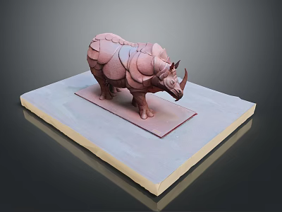 Artistic Rhinoceros Model With Scaly Tiled Design Standing On Light Colored Base 3d model
