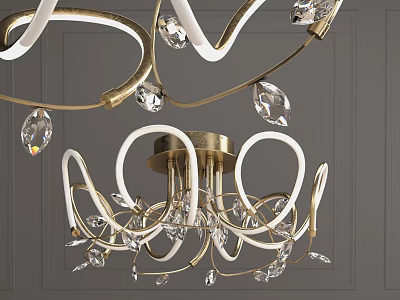 Elegant Modern Ceiling Light With Crystal Pendants And Gold White Design 3d model
