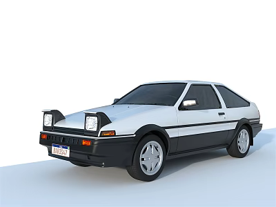 White Classic Two Door Car With Black Accents Square Headlights And Silver Wheels 3d model
