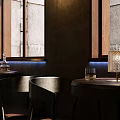 Rustic Industrial Bar Interior With Brick Walls Wooden Counter And Pendant Lights