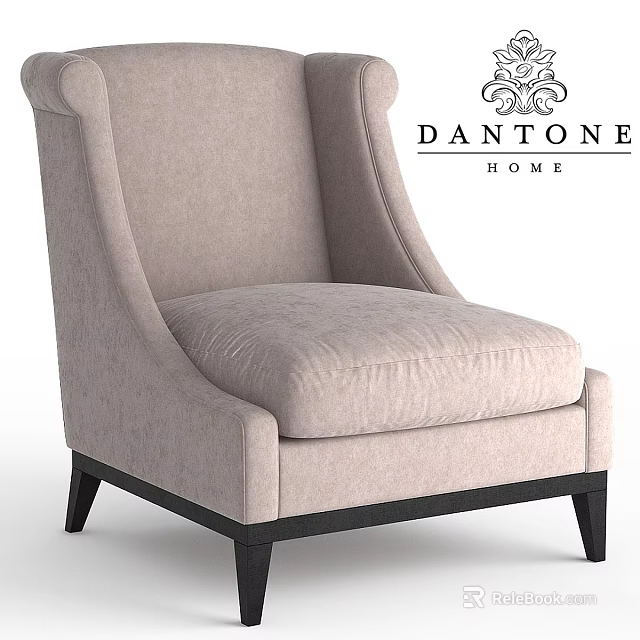 Stylish Beige Upholstered Accent Chair With Black Legs And Comfortable Cushion 3d model 
