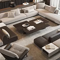 Modern Living Room With L Shaped Sofa And Wooden Coffee Table Set