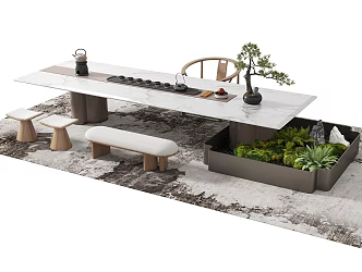 New Chinese Tea Table and Chair 3d model