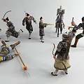 Ancient Soldier Figures in Various Action Poses with Traditional Weapons and Armor