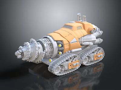 Orange Tracked Toy Vehicle With Front Drill Bit Mechanical Device For Kids 3d model