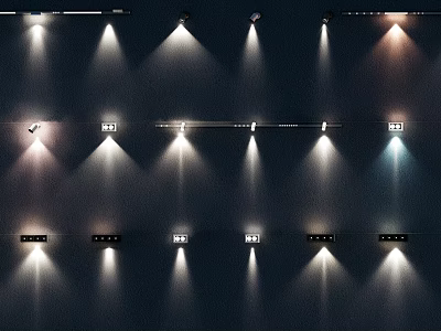 Downlights And Spotlights Arrangement On Wall With Various Illumination Effects For Indoor Ambiance 3d model
