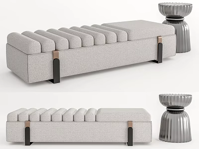 Modern Tufted Grey Upholstered Ottoman with Metal Legs and Side Stool 3d model