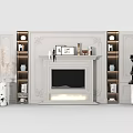 Minimalist Fireplace Interior Design With White Walls Shelves On Both Sides And Decorations