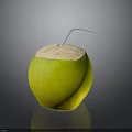 Fresh Green Coconut With Refreshing Natural Juice And White Straw