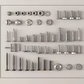 Various Metal Screws Nuts And Bolts Display On White Background 3d model