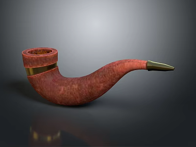 Handcrafted Red Tobacco Pipe With Gold Accents And Metal Mouthpiece 3d model