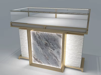 Elegant Jewelry Store Display Cabinet With Gold Frame Transparent Glass And Marble Panel 3d model