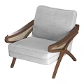 Modern Light Gray Upholstered Single Sofa With Wooden Frame And Woven Armrests