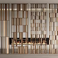 Modern Wooden Room Divider With Slatted Design In Interior Behind Fireplace