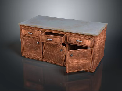 Wooden Storage Cabinet With Drawers Doors And Light Colored Countertop Structure Design 3d model