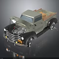 Vintage Gray Black Truck With Open Hood And Wooden Cargo Bed Classic Design