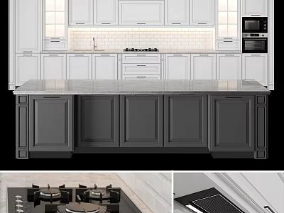 Modern Kitchen Interior Design With White Cabinets And Marble Island Counter 3d model