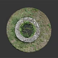 Round Stone Well Structure Featuring Green Plants And Surrounding Grass Area 3d model