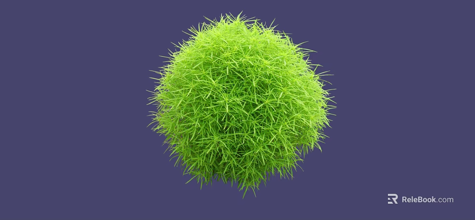 Lush Green Round Grass Ball With Dense Foliage On Purple Background 3d model 