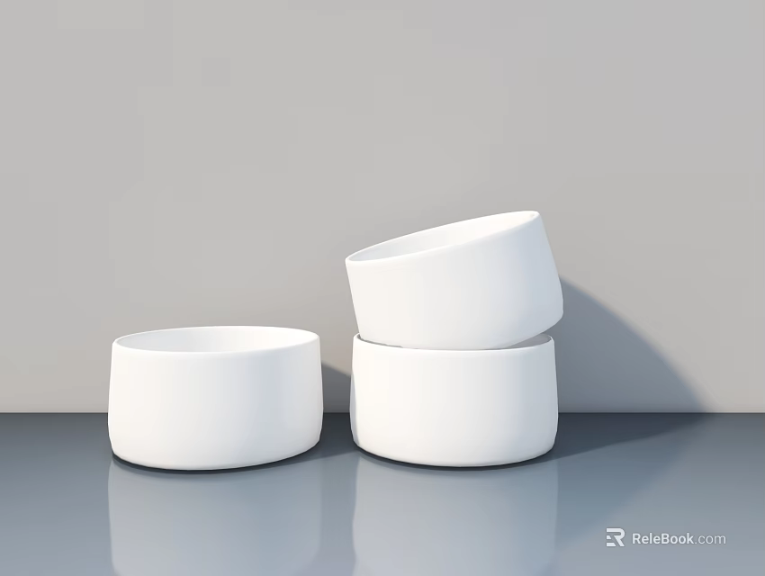 White Bathtubs Stacked On Gray Countertop With Light Gray Wall Background 3d model