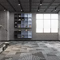 Modern Music Studio Interior With Red Neon Sign Guitars Display Shelf And City View Window