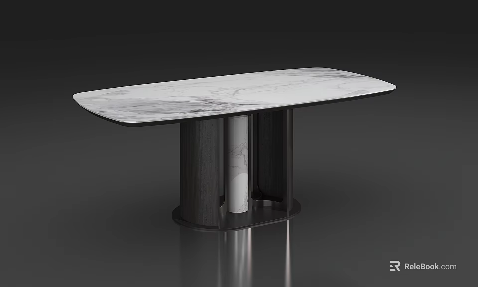 Modern Dining Table With Sleek Marble Top And Sturdy Black Metal Base Design 3d model 