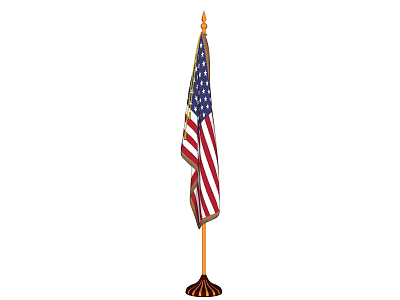 American Flag Waving on Wooden Flagpole with Stars and Stripes Design 3d model