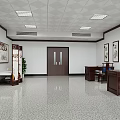 Traditional Office Interior With Dark Wooden Furniture Wall Paintings And Terrazzo Floor